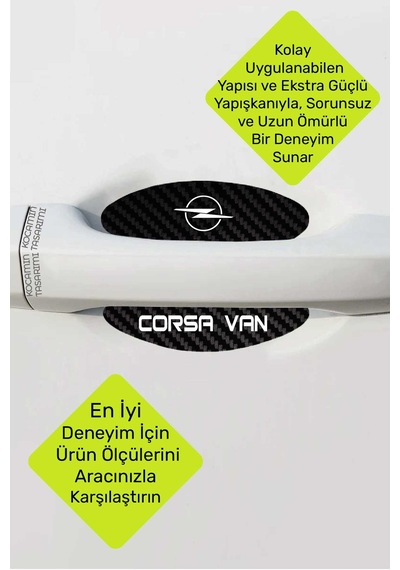 Karbon Kaplama Opel Corsa Van Kapı Çukuru Çizik Önleyici Şık Folyo Koruma Seti Corsa Van Yazılı 4 Adet