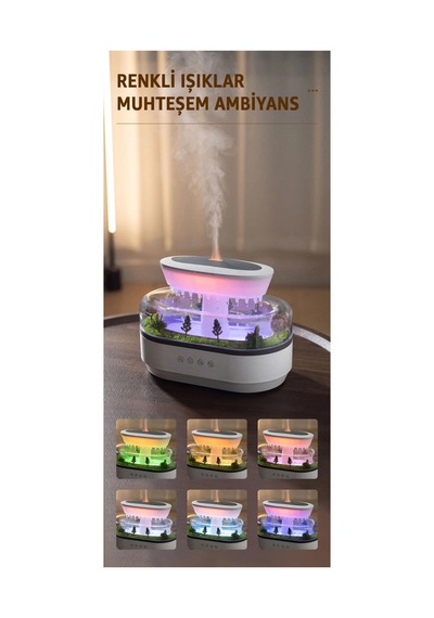 Robeve Yağmur Damlası Hava Nemlendirici - Aromaterapi Difüzör - 7 Renk Rgb - Dinlendirici Sesler - Sessiz Çalışma - Damlama Sesi - Otomatik Kapanma
