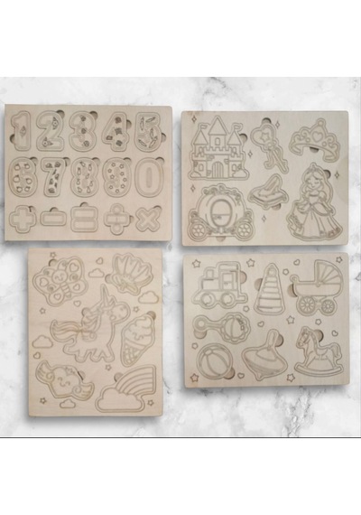 Boyanabilir Ahşap Puzzle Seti 20x16 Cm Kayın Kontra