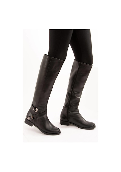 Fox Shoes E726203409 Siyah Cilt Alçak Topuklu Kadın Çizme Siyah Cilt-suni Deri