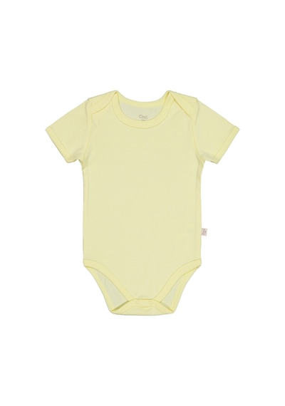 Civil Baby Düz Renkli Kısa Kol Çıtçıtlı Badi - Sarı 0-1 Ay Sarı
