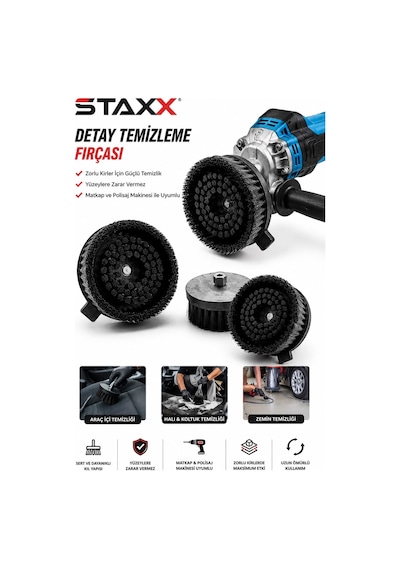 Staxx Std1400 180mm Dikey Koltuk Temizleme Fırçası Su Sıçratmayan Detay Temizlik Fırçası Polisaj