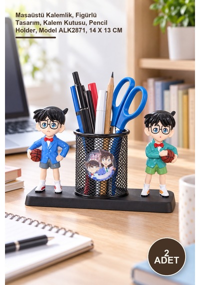 2 Adet Anime Figür Kalemlik Masaüstü Kalemlik, Figürlü Tasarım, Kalem Kutusu, Pencil Holder, Model Alk2871, 14 X 13 Cm