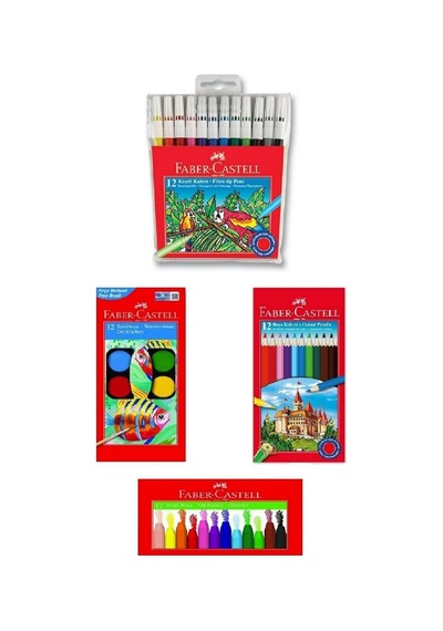 4'lü Boyama Seti Kuru Boya+keçeli Boya Kalem+sulu Boya+pastel Boya No Color