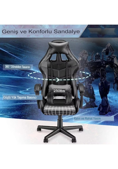 Gri Desen Oyuncu Koltuğu Çok Fonksiyonlu Oyun Sandalyesi Deri