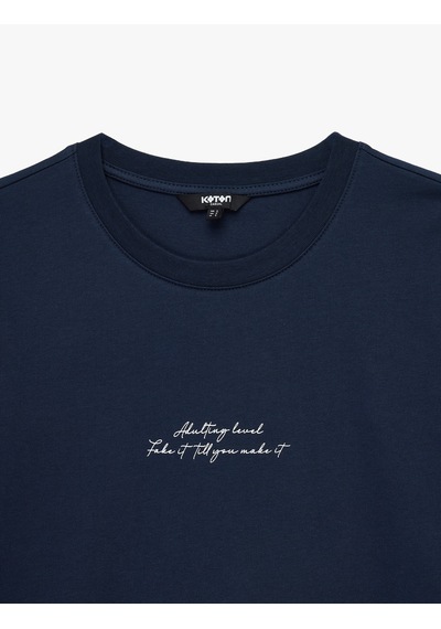Koton Pamuklu Kısa Kollu Bisiklet Yaka Baskılı Slim Fit Tişört Lacivert 6sam10066mk
