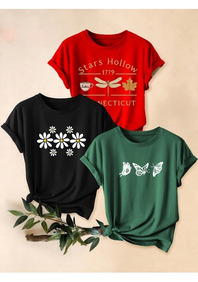 Uyguntarz Unisex Kırmızı Siyah Yeşil 3'lü Tasarım Tshirt Seti Çok Renkli