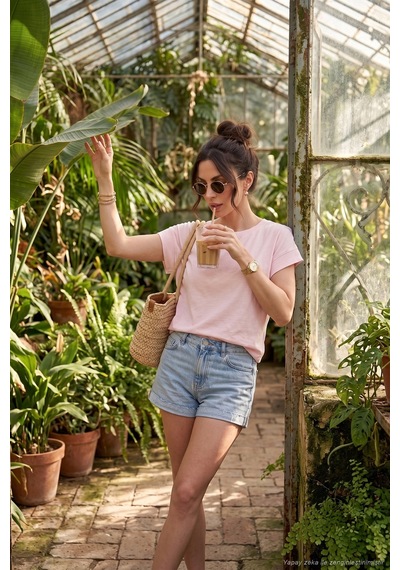 Lela Pamuklu Rahat Kalıp Bisiklet Yaka T Shirt Bayan T Shirt 5866955 Pembe