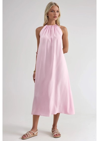 Hiccup Busem Halter Yaka Midi Elbise Toz Pembe
