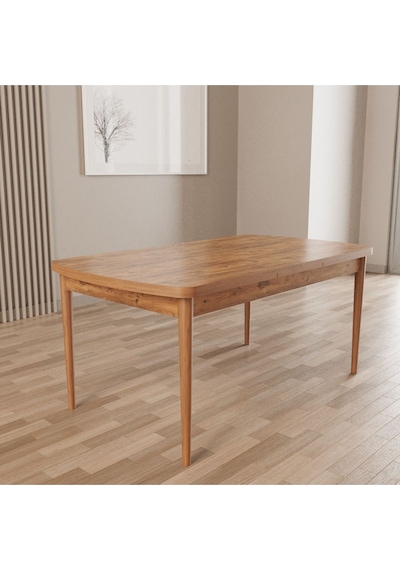 Merona Atlantik Çam 80x132 Mdf Ahşap Ayaklı Açılır Mutfak Masası, Yemek Masası, Salon Masası Atlantik Çam
