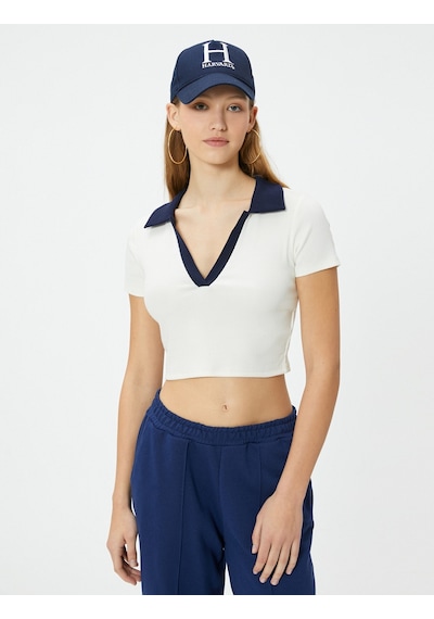 Koton Polo Yaka Crop Tişört Renk Kontrastlı Kısa Kollu Slim Fit Ekru 4sal10812ık Ekru Koton Polo Yaka Crop Tişört Renk Kontrastlı Kısa Kollu Slim Fit Ekru 4sal10812ık Ekru