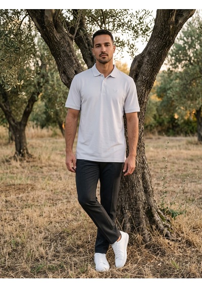 Maccali Erkek Beyaz Yazlık Basic Polo Yaka Tişört