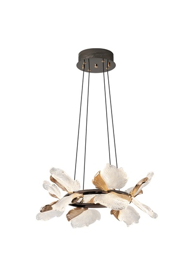 Taran 50'lik Siyah Gold Çiçek Desenli 60 Watt Yuvarlak Modern Salon Led Avize Siyah Gold