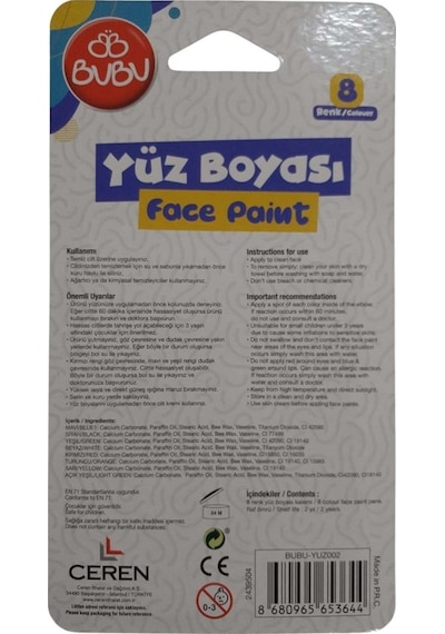 Yüz Boyası 8li Tablet Bu-bu