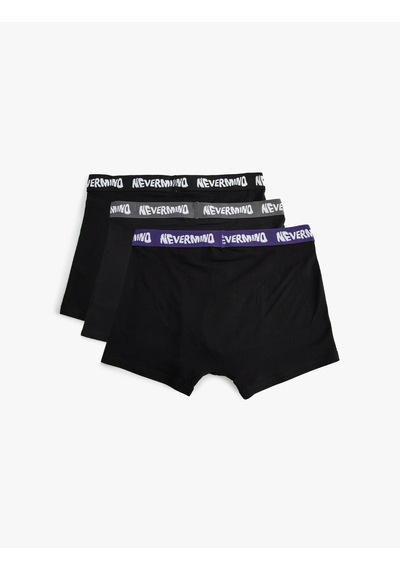 Koton 3'lü Boxer Seti Oversize Slogan Baskılı Pamuklu Siyah 5slm90012mk