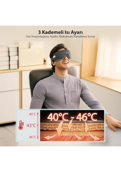 SKG ES500 Göz Masaj Aleti Isı Terapili Bluetooth Müzikli, Sessiz,taşınabilir,1500 Mah,gri Mat Koyu Gri