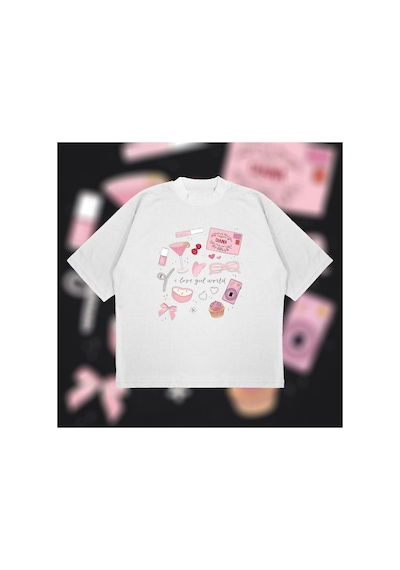 Tarzsokak Girl World Oversize Unisex Pamuklu Nefes Alan Kalın Kumaşlı Beyaz