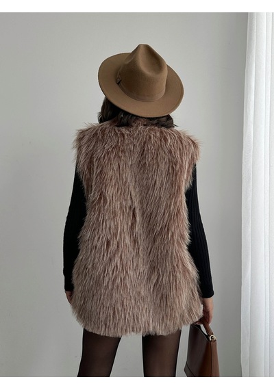 Verymoda Yapay Kürk Kadın Yelek Yumuşak Dokulu Vmf2038 Açık Kahve