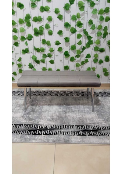 Özcan Metal Metal Ayaklı Krom Gri Bench Mutfak Salon Antre Yatak Odası Puf Bank Gri