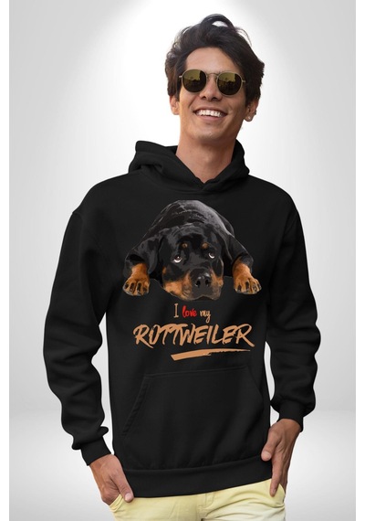 Rottweiler Sevgisi Kadın Erkek Siyah Kapüşonlu Sweatshirt Hoodie Siyah