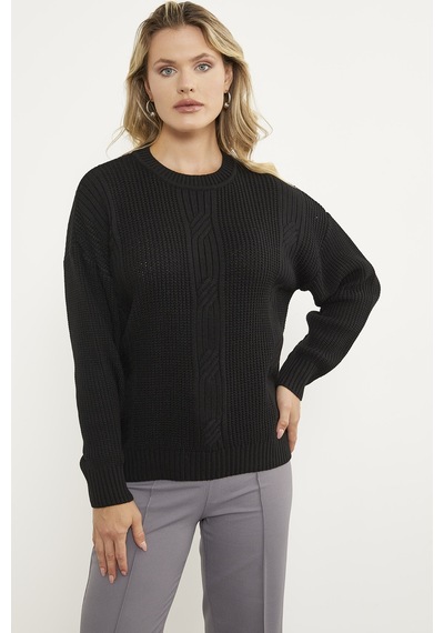 Sementa Petek Desenli Oversize Triko Kazak - Siyah 001