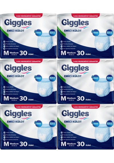 Giggles Hasta Bezi Yetişkin Emici Külot M-orta 180 Adet 6pk 30 Orta