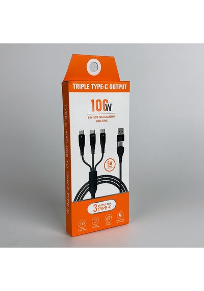 Cr40 100w Type-c Ve Usb'den 3 Adet Type-c'ye Pd Hızlı Şarj Örgü Kablo 3in2 Emark Çipi 20v5a