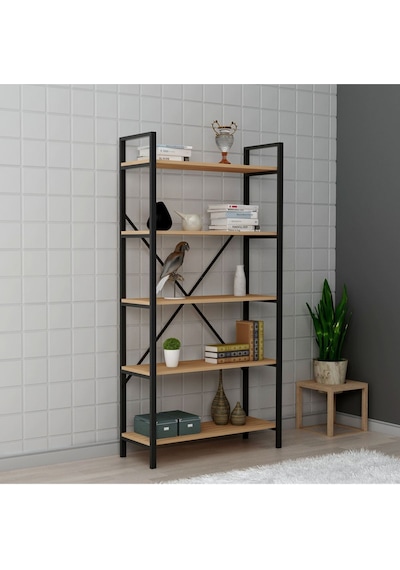 Hera 5 Raflı Metal Geniş Kitaplık Atlantik Çam 90cm