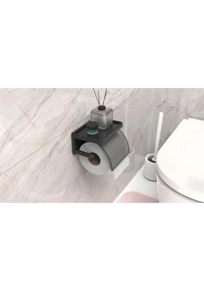 Yapışkanlı Kapaklı Tuvalet Kağıdı Askısı, Siyah Plastik 16.5 x 12.2 x 11.2 CM