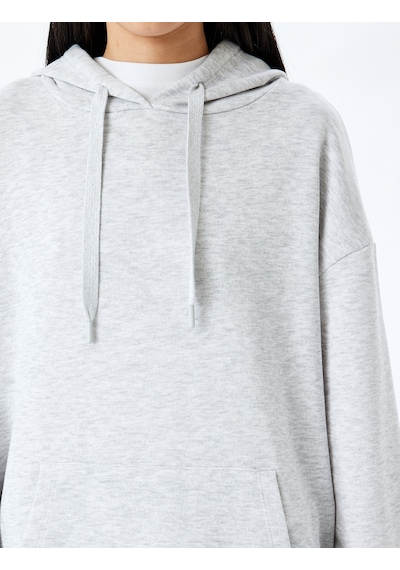 Koton Kapüşonlu Kanguru Cepli Pamuklu Basic Sweatshirt Kar Melanj 5sal10472ık Gri Melanj