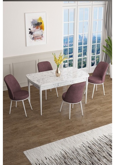 Canisa Concept Han Serisi 70x114, Açılabilir Mdf Mutfak Masa Takımı, Beyaz Mermer Desen Masa 4 Gülkurusu Sandalye Masa Beyaz Mermer Desenli Sandalyeler Gülkurusu Canisa Concept Han Serisi 70x114, Açılabilir Mdf Mutfak Masa Takımı, Beyaz Mermer Desen Masa 4 Gülkurusu Sandalye Masa Beyaz Mermer Desenli Sandalyeler Gülkurusu