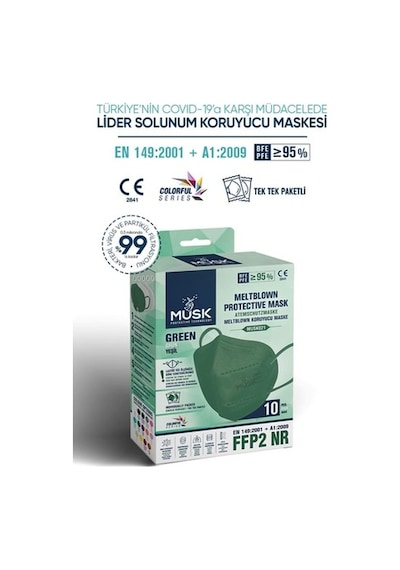 Musk  Ffp2 Maske Yeşil Renk 10 Adet
