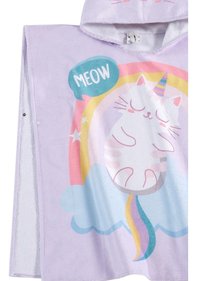 Meow Desen Çocuk Panço Plaj Havlusu Lila