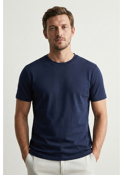 Elemge 3'lü Pamuk Likra Vücuda Oturan Magic Fit Erkek T-shirt Compact Penye Kısa Kol Esnek Tişört Elastan Siyah-beyaz-lacivert