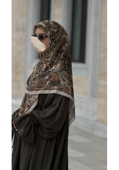 Qalortex Scarf Pamuklu Soft Açelya Desen Eşarp-haki