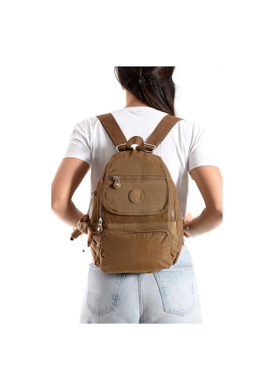 Baginn Kadın Sırt Çantası Kapaklı Model 30 25 Cm Hafif Klinkır Kumaş Spor Çantası Günlük Bayan Çantası Taba