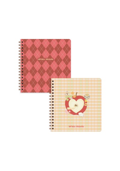 15x16 Spiralli Karton Kapak 2'li Düz Çizgisiz Not Defter Seti - Elma Çok Renkli