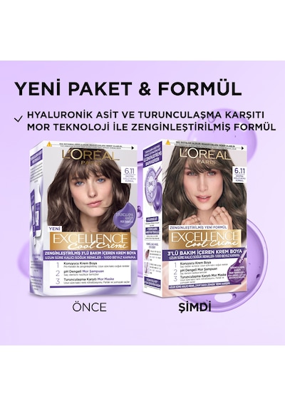 L Oréal Paris Excellence Cool Creme 6.11 Ekstra Küllü Koyu Kumral Saç Boyası