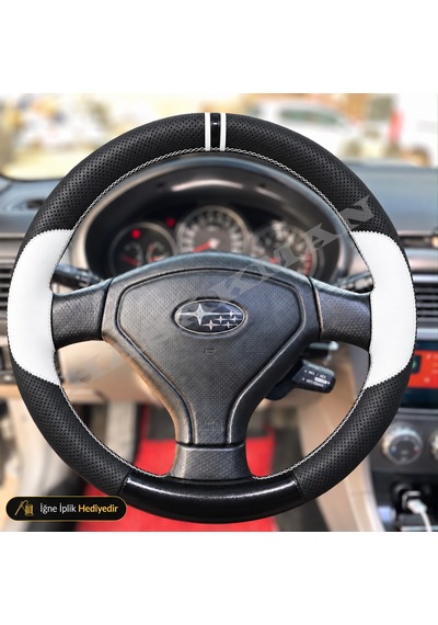 Subaru Impreza Dikme Direksiyon Kılıfı Delikli Deri Parlak Siyah Beyaz Detay Çift Yüzük Ve Dikiş Gd-gg Bugeye-blobeye Tuşsuz 2000-2005