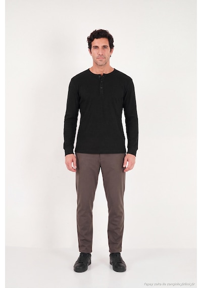 Buratti Pamuklu Regular Fit Düğmeli Bisiklet Yaka Sweat Erkek Sweat 5905852 Siyah