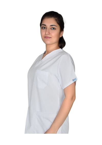Beyaz Renk Soft Likra Tek Üst Üniforma