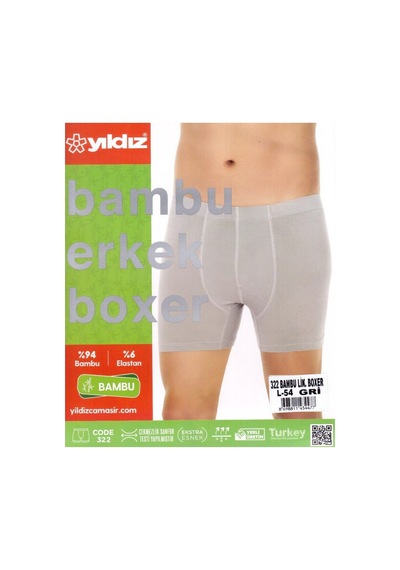 Yıldız 3'lü Gri Bambu Erkek Boxer 322
