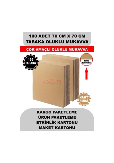 100 Adet 70cm X 70cm Baskısız Tabaka Oluklu Mukavva, Çocuk Etkinlik Kartonu, Maket Kartonu, Kargo Kartonu