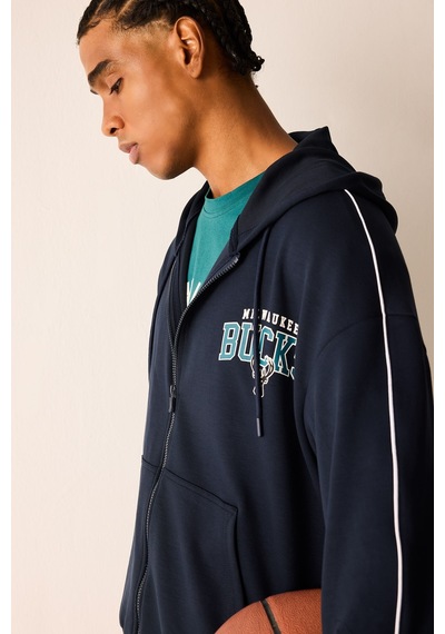 Defacto Nba Mılwaukee Bucks Oversıze Kapüşonlu Cepli Fermuarlı Sweatshirt Hırka H7762ax26aunv253 Lacivert-nv253
