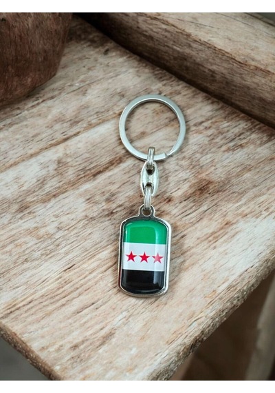 3 Yıldız Özgür Suriye Bayrağı Anahtarlık Yeşil Beyaz Siyah Syria Bayrağı