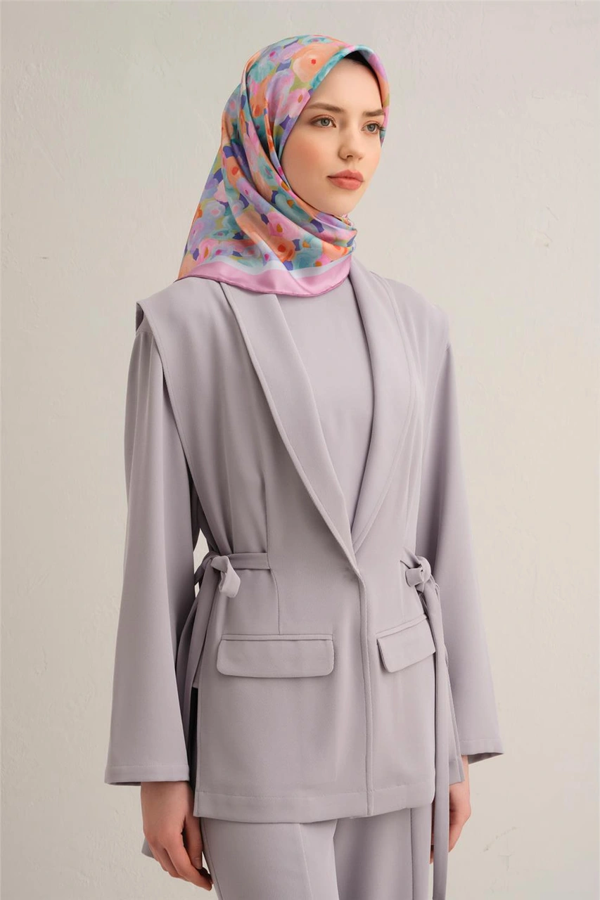 Armine Çiçek Desenli Saf İpek Twill Eşarp 9300 06 Lila