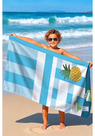 Ananas Kokteyl Temalı Ekose Plaj Havlusu - Tropikal Modern Mavi Beyaz Hızlı Kuruyan Mikrofiber Havlu Yağmur Mercan Ananas Kokteyl Temalı Ekose Plaj Havlusu - Tropikal Modern Mavi Beyaz Hızlı Kuruyan Mikrofiber Havlu Yağmur Mercan