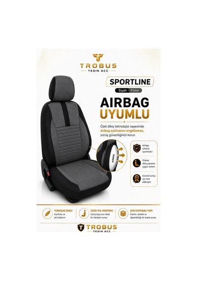 Ford Kuga 2008-2012 Uyumlu Sportline Serisi Füme Siyah Ortopedik Tay Tüyü Koltuk Kılıfı