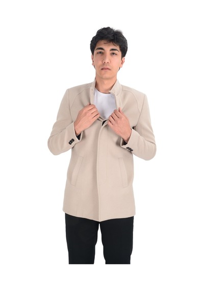Cengiz İnler Cengiz Inler Dik Yaka Düğmeli Erkek Kaşe Kaban 001