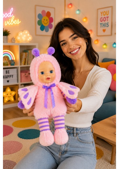Sevimli Bebek Yüzlü Arı Peluş Oyuncak Arı Kostümlü Büyük Boy Bebek 35 Cm Pembe